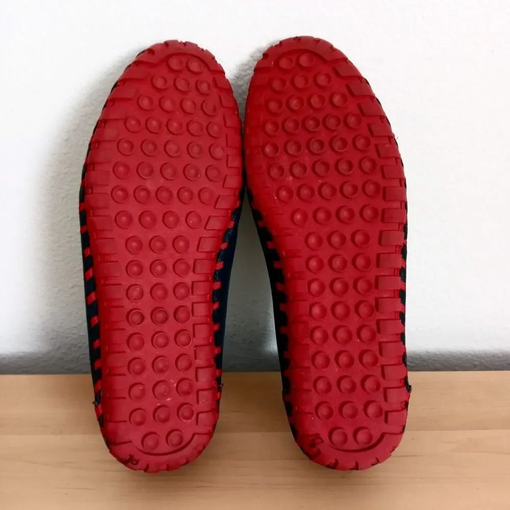 Andrew Leather Loafers Suction Slip Resistant Sole SZ 10 * 43 Blue Red Slip Ons